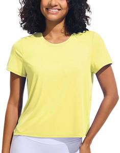 T-shirt de yoga et fitness pour femme grande taille, respirant, infroissable, à manches courtes fendues, idéal pour le Pilates (OEM/ODM) - Product Image 5