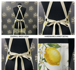 Tablier en coton avec imprimé citron et floral, sangle de cou réglable et liens à nouer à la taille, tablier de cuisine pour femme - Product Image 4