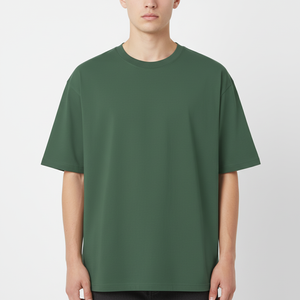 Camiseta Casual de Manga Corta con Cuello Redondo para Hombre, Color Verde Sólido, Transpirable, con Logotipo Frontal, 100% Algodón Jersey - Product Image 3