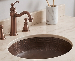 Lavabo en cuivre fait main, rond, à cuve unique, design traditionnel, finition mate brossée, à poser sur le comptoir, pour salle de bain - Product Image 6