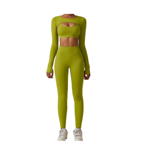 Factory Direct Premium Quality Women's Yoga Sets Custom Design High <b>Stretch</b> <b>Long</b> <b>Sleeves</b> Crop <b>Top</b> Cut-out Design Gym Fitness Set - Product Image 1