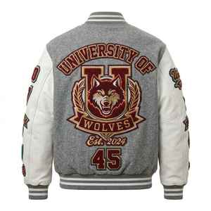 High Quality Men's Customized College <b>Jacket</b> Gray White Varsity <b>Jacket</b> Chenille Embroidered Patches Baseball <b>Letterman</b> <b>Jacket</b> - Product Image 2