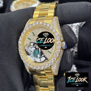นาฬิกา ICELook รุ่นหรูหรา ลายการ์ตูน ตัวเรือนทอง ประดับเพชร ขอบหน้าปัดประดับเพชร กลไกจักรกล กระจกแซฟไฟร์ ตัวเรือนทรงกลมขนาด 40 มม. สายสแตนเลส - Product Image 3