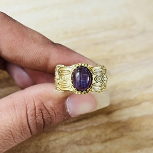 Luxury Style Lotus Texture Brass <b>ring</b> Amethyst Gold Plated <b>Statement</b> <b>Ring</b> Vintage Tribal Fashionable Wholesale <b>Ring</b> For Women - Product Image 6