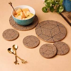 <b>Wooden</b> Trivet Set with Geometric Design Heat Resistant <b>Table</b> Protector for Hot Pots Stylish Kitchen Dining Decor - Product Image 6