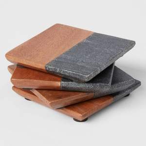 Ensemble de dessous-de-verre élégants en bois et marbre pour la décoration de table moderne à la maison et au bureau - Product Image 6