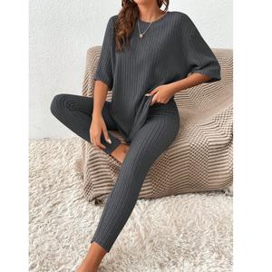 Ensemble de pulls d'automne pour femmes en gros nouveau t-shirt à manches courtes à la mode avec pantalon à jambes larges et taille haute coupe ample de BD - Product Image 6
