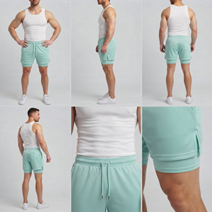 Men's Gym Wear 2 In 1 Mesh Shorts With Drawstring <b>Mid</b> Waist Breathable Knitted Sports Compression Inner <b>Layer</b> Shorts - Product Image 6
