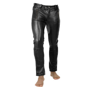 Pantalon Moto Homme Personnalisé en Cuir Noir Respirant Imprimé Sérigraphié Coupe Droite Braguette Zippée Détail Rivets Multi-Poches Décontracté - Product Image 1