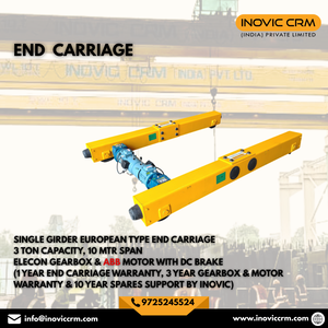 Carro final de viga simple de 3 toneladas, 10m de envergadura, tipo europeo, con caja de engranajes Elecon, motor ABB, freno de CC, para grúa EOT - Product Image 1