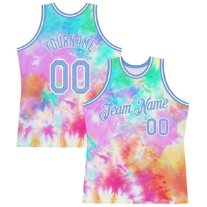 Venta al por Mayor Directa de la Industria OMMIZ, Jersey de Baloncesto Personalizado con Diseño de Palmeras Tropicales de Hawái en Rosa Agua, Azul Claro y Negro - Product Image 6