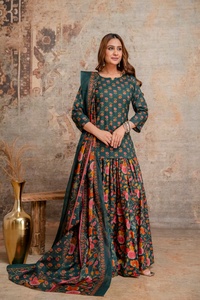 Traditional Women's Floral Printed Pure Cotton Short <b>Kurti</b> with Skirt & Dupatta Set India Pakistan Casual Wear Ethnic Diwali - Product Image 6
