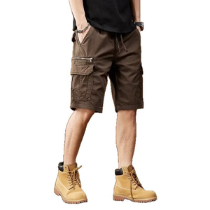 Men's Solid Color Cargo Shorts Mid Waist Drawstring <b>Canvas</b> Casual Bermuda Shorts With Pockets Breathable Woven Style - Product Image 1