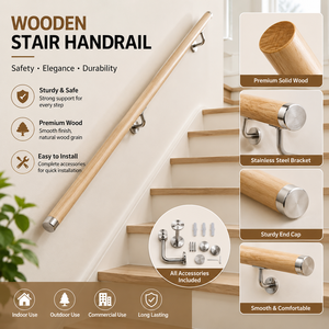 Rampe d'escalier murale ronde en bois, design moderne, barrière de sécurité, couleur personnalisable de haute qualité, EFS Vietnam - Product Image 3