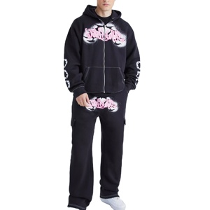 Ensemble de survêtement pour homme en coton 100% de haute qualité, taille plus, hiver, sweat-shirt à fermeture éclair intégrale, ensemble 2 pièces - Product Image 1