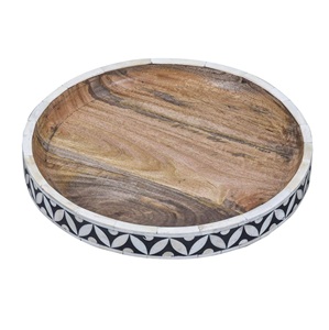 Plato Decorativo Redondo con Incrustaciones de Hueso Azul Cobalto, Diseño Artístico de Hojas Arabescas, Organizador de Mesa - Product Image 4