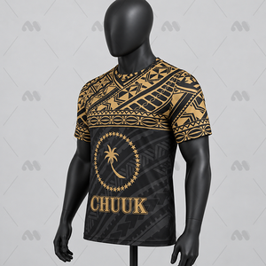 Camiseta Personalizada de Talla Grande para Hombre con Estampado de la Bandera de Chuuk, Cuello Redondo, Manga Corta, Tejida, Transpirable, de Secado Rápido, Poliéster y Elastano, Informal - Product Image 3