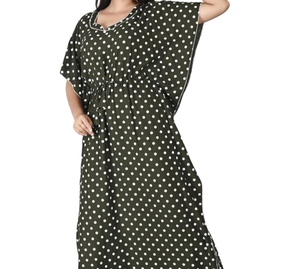 High Quality Women's <b>Kaftan</b> Polka Dot Maxi Abaya V Neck Loose Cotton Dress <b>Summer</b> Modest Daily Wear Short Sleeve Straight Hem - Product Image 6