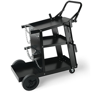 Chariot de soudeur portable à 3 niveaux avec chaînes pour bouteilles de gaz, plateforme pour machine à souder, étagères de rangement pour outils et roues en acier GAR050 - Product Image 1