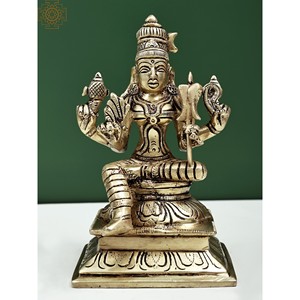 Escultura hecha a mano de latón de 6 pulgadas de la diosa Rajarajeshwari Tripura Sundari estatua ídolo de la India - Product Image 1