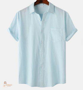 Camisa Casual de Manga Corta para Hombre, Color Sólido, Cuello Clásico, 100% Algodón, Tela Popelina Transpirable, Ropa de Verano - Product Image 6
