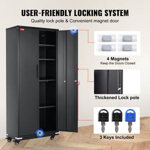 Armadietto di stoccaggio in metallo nero Per l'home Office 75 chiusura 4 ripiani regolabili 2 porte magnetiche capacità 200 Lbs Per mensola 3 chiavi - Product Image 4