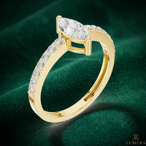 Anillo de Compromiso de Oro Amarillo de 9K, 10K, 14K, 18K con Diamante de Corte Marquesa, Certificado IGI, Banda Pavé, Anillo Solitario para Novia - Product Image 4