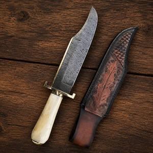 Premium Damascus Steel Hunting <b>Knife</b> with Natural <b>Bone</b> <b>Handle</b> Fixed Blade Bushcraft Survival <b>Knife</b> with Leather Sheath - Product Image 2