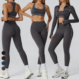 Conjunto Deportivo de 3/4 Piezas para Mujer, Ecológico, Transpirable, Pantalones de Cintura Alta con Cordón Ajustable de Spandex/Poliéster, Top Deportivo sin Mangas - Product Image 3