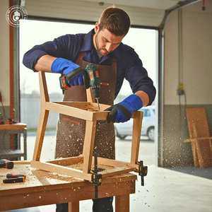 Guantes de Trabajo de Cuero de Grano Completo para Muebles, Guantes de Seguridad Premium Resistentes a la Abrasión con Costuras Reforzadas, Azul y Negro - Product Image 4
