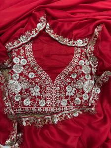 Luxury <b>Red</b> Silk Saree with Floral Embroidery & Sequins Work <b>Blouse</b> | Bridal Wedding Reception Saree for Women - Product Image 6