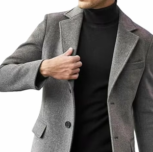 Abrigo de lana gris para hombre, con solapa con muescas, de botonadura sencilla, largo hasta la rodilla, cálido para invierno, diseño personalizado, fabricante mayorista OEM ODM - Product Image 3