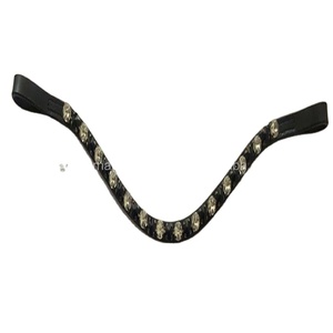 Diadema de Cuero Hecha a Mano con Forma Curva Profunda, Personalizada, Decorada con Grandes Perlas y Piedras de Cristal Negro y Transparente - Product Image 1