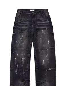 Jeans en denim pour hommes HaiYao 2026, haute qualité, personnalisés, avec patchs, effet délavé vintage, coupe large, style streetwear, hip-hop, Y2K, OEM ODM, en coton - Product Image 4