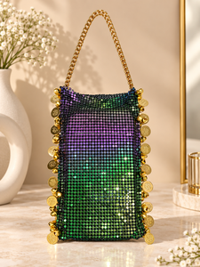 <b>Black</b> Sequin <b>Mini</b> <b>Bag</b> Chain Strap Pouch Bell Trim Shoulder Handbag for Party Evening - Product Image 2