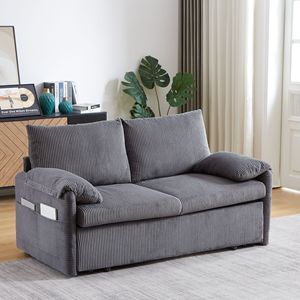 64.5 Inch Soft Corduroy Convertible <b>Sleeper</b> <b>Sofa</b> Bed 3 in 1 Adjustable Pullout with 2 Side Pockets and Pillows - Product Image 3