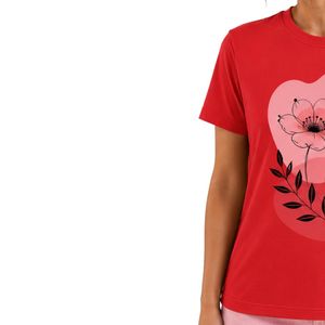 เสื้อยืดลำลองผู้หญิงสีแดงแบบกำหนดเองจากผู้ผลิต พร้อมลายพิมพ์กราฟิกดอกไม้ โลโก้แบบกำหนดเอง แขนสั้น คอกลม แฟชั่นเสื้อท่อนบนสำหรับฤดูร้อน - Product Image 3
