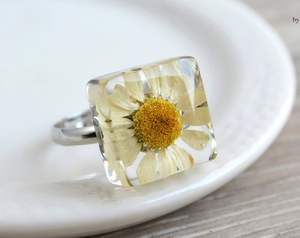 Nouvelle bague de mode pour femme, motif animal en corne, fleurs séchées faites à la main, encre colorée, motif forêt transparente - Product Image 3