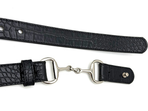 Black Crocodile Embossed PU Leather <b>Belt</b> with <b>Silver</b> Horsebit <b>Buckle</b> - Product Image 3