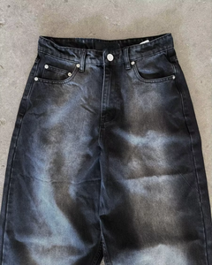 Jeans pour hommes décontractés, vintage, en denim noir, coupe droite, taille mi-haute, ourlet brut, en denim tricoté et délavé, de créateur, personnalisés, par fabricant de jeans - Product Image 3