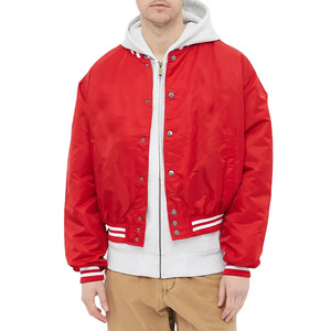 Chaqueta Varsity Roja para Hombre, Color Sólido, Cierre de Cremallera, Cortavientos, Chaqueta Bomber de Invierno, Estilo Casual, Corte Regular, Material de Poliéster - Product Image 1