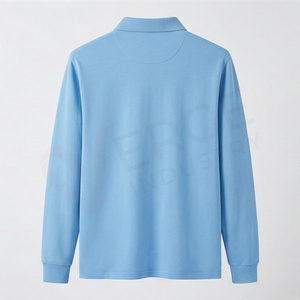 เสื้อโปโลแขนยาวสีฟ้าอ่อนสำหรับผู้ชาย ผ้าฝ้ายถัก 100% ระบายอากาศได้ดี ดีไซน์เรียบง่าย สวมใส่สบาย ทรงปกติ - Product Image 2