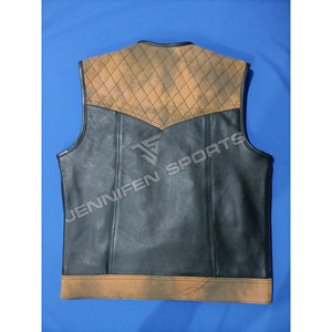 Twin Color Genuine Cowhide Leather Zipper Durable Leather Motorcycle Diamond Cut <b>Vest</b> Bike Street Style Lightweight Leather <b>Vest</b> - Product Image 6