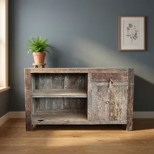 Mueble de TV Rústico de Madera Estilo Granja Antigua, Mueble de Almacenamiento con Estantes Abiertos, Mueble de Entretenimiento de Madera Envejecida para Sala de Estar - Product Image 5