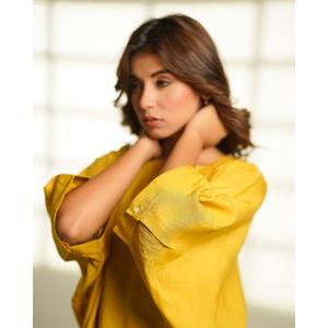 High Quality Yellow Cotton A-Line <b>Tunic</b> Dress Cap Sleeve Ankle-Length Simple Style Natural Waist Breathable Anti-static V-neck - Product Image 3