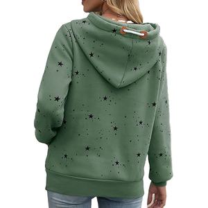 Sudadera con capucha estampada con estrellas verdes para mujer, sudadera informal de manga larga con bolsillos, ropa de otoño - Product Image 2