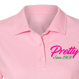 Camiseta Polo Rosa para Mujer, Bonita desde 1908, con Bordado Verde, de Algodón, Manga Corta, Estilo Casual, Ropa Griega, Top de Verano - Product Image 5