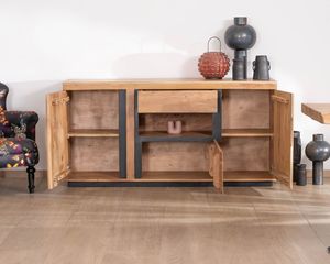 Midcentury Modern Solid Mango Wood <b>Sideboard</b> with Storage (3 Ft) LED Lighting Manish Art Handicrafts for Dining & Living Rooms - Product Image 5