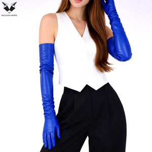 Gants de mode pour femme en cuir bleu foncé, longueur poignet, écologiques, respirants, pour extérieur, soirée, bal, pour rester au chaud - Product Image 3