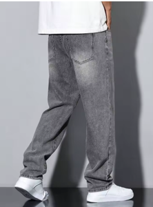 Jeans bleus droits pour hommes, coupe classique, denim, taille mi-haute, décontractés, pour l'automne, jeans en denim uni pour hommes - Product Image 2